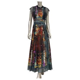 Robe maxi plissée abstraite multicolore Valentino - IT 42 d'occasion Autre
