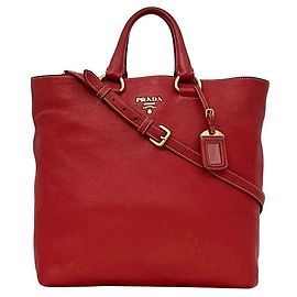 Sac cabas Prada Vitello Daino Fuoco Red Rouge