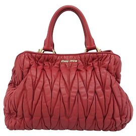 Miu Miu Matelassé Nappa Leather Top Handle Bag Leather Red