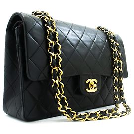 Bolsa de Ombro com Corrente CHANEL Classic Double Flap 10" em pele de cordeiro preta Preto