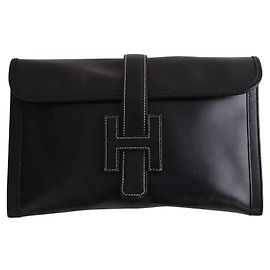 Clutch Hermès Jige em couro preta Preto