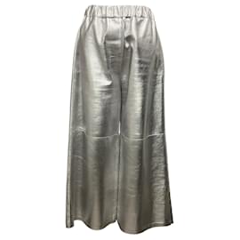 Loewe Silver Metallic Lamb Leather Pants Silvery