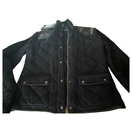 Ralph Lauren Casaco acolchoado em lã e cashmere preto com inserções em couro Preto
