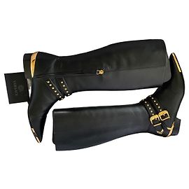 Botas altas em couro preto Versace Preto