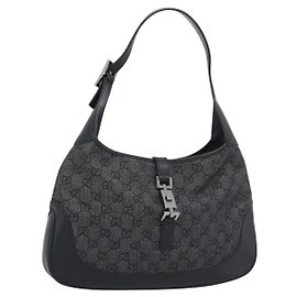 GUCCI GG Canvas Jackie Shoulder Bag Black Silver 00963 Other