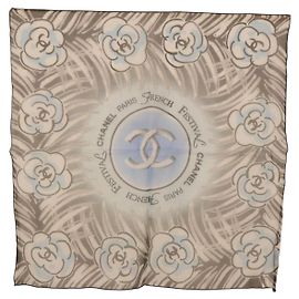 CHANEL Scarf Silk Gray CC Altro