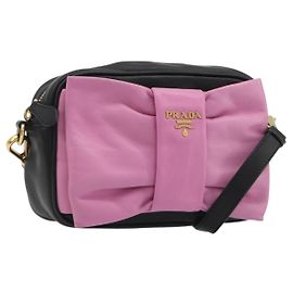 PRADA Ribbon Shoulder Bag Leather Black Pink Altro
