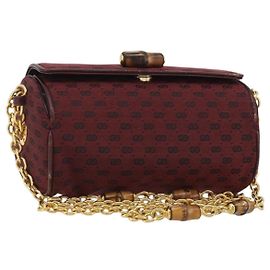 GUCCI Micro GG Canvas Chain Shoulder Bag Red Gold Altro