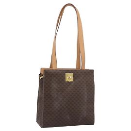 Céline CELINE Bolsa Tote Macadam PVC Couro Castanho Tom Dourado Outro