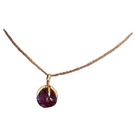 Pomellato 18k Yellow Gold Amethyst Drop Pendant Necklace Golden Purple