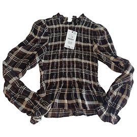 Zara Karomuster Popeline-Bluse Braun Braun Weiß
