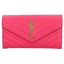 Saint Laurent Pink Leather Long Wallet Pink