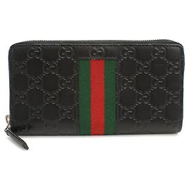Gucci Black Leather Long Wallet Black