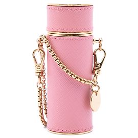 Prada Pink Saffiano Logo Plaque Lipstick Case Pink