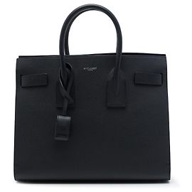 Sac à main Sac De Jour Saint Laurent en cuir de veau grainé noir taille Medium Noir