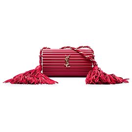 Bolsa Box Monogram Opium Saint Laurent vermelha em acrílico canelado e franjas de lambskin Vermelho