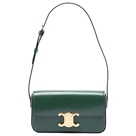 Céline Bolsa de Ombro Celine Claude em Pele de Bezerro Brilhante Verde com Triomphe Verde