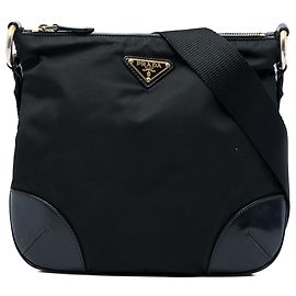 Bolsa Crossbody Prada em Tessuto com acabamento em couro preto e fecho de zíper Preto