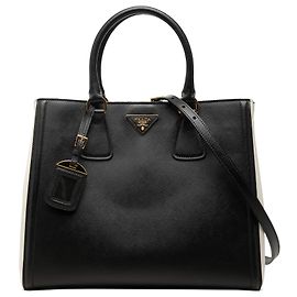 Bolsa Prada Galleria Bicolor Saffiano Lux Medium Preta Preto