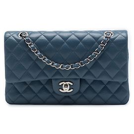 Chanel Blue Medium Classic Caviar Double Flap Bleu Bleu foncé