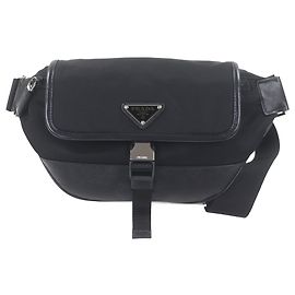 Prada Black Saffiano Trimmed Tessuto Belt Bag Black