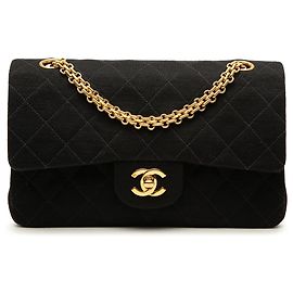 Chanel Black Small Classic Jersey Double Flap Nero
