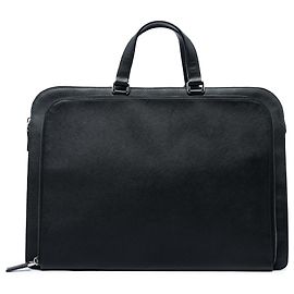Prada Black Saffiano Cuir Travel Front Zip Pocket Briefcase Black
