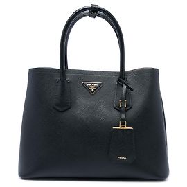 Prada Sac Satchel Double en Cuir Saffiano Noir Medium Noir