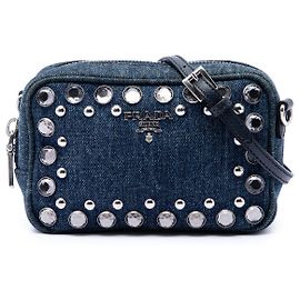 Prada Bolsa Camera Mini em Denim Azul com Borchie Bijoux Azul Outro