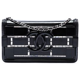 Chanel Boy Brick Horizontal Flap em verniz preto e cristais acrílicos Preto