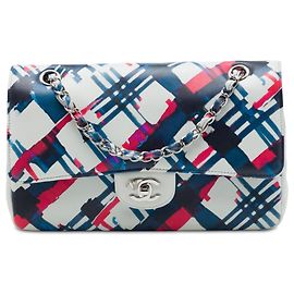 Chanel White Medium Classic Airlines Printed Lambskin Double Flap Blanco