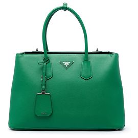 Prada Green Saffiano Cuir Turnlock Twin Satchel Vert