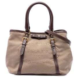 Borsa Satchel Prada in tela Canapa beige con logo e fiocco Beige