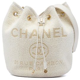 Borsa a secchiello Deauville Small in tweed bianco Chanel Bianco