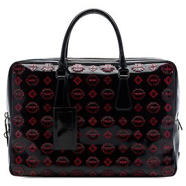 Prada Black Spazzolato Leather Geometric Applique Briefcase Black