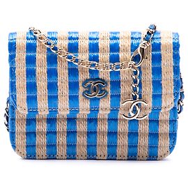 Chanel Blue CC Raffia and Jute Striped Belt Bag Blue