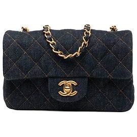 Chanel Blue Mini Rectangular Quilted Denim Flap Azul Azul escuro