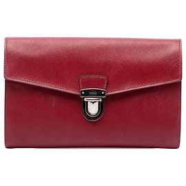 Prada Red Saffiano Envelope Pushlock Clutch Rot