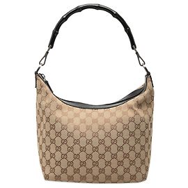 Bolsa de Ombro Gucci em Lona GG Bege com Bambu Bege