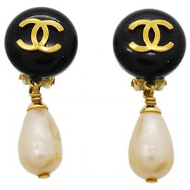 Pendientes de clip Chanel Coco Mark Negro Dorado