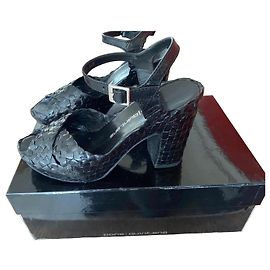 Autre Marque Pons Quintana Black Braided Leather Wedge Sandals Black