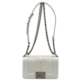 Borsa a tracolla Boy Chanel Coco Mark Chain Argento Metallico