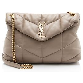 Bolsa de Ombro LouLou Medium em pele de cordeiro com monograma Saint Laurent Marrom Bege