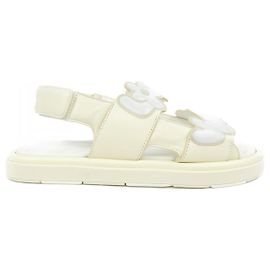 Louis Vuitton LV Flower Line Leather Sandals White Beige