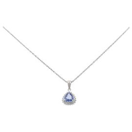 Autre Marque Pt900 Pt850 Saphir Diamant Halskette Silber