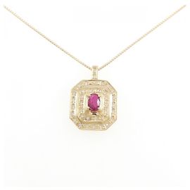 Autre Marque Au750 Ruby Diamond Necklace Golden