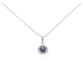 Autre Marque Pt900/Pt850 Saphir Diamant Halskette Silber