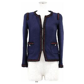 Chanel Tweed 100% Wool Jacket Blue Navy blue
