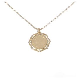 Autre Marque Colar de moeda em Au750 e diamantes Dourado