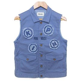 Autre Marque PINK HOUSE Check Patch Vest Jacket Blue